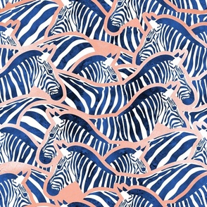  Normal scale // Exotic zebra stripes // watercolour classic blue animal print coral rose metal lines