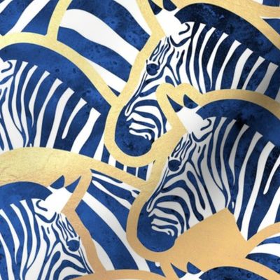 Normal scale // Exotic zebra stripes // watercolour classic blue animal print golden lines