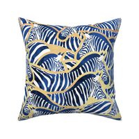 Normal scale // Exotic zebra stripes // watercolour classic blue animal print golden lines