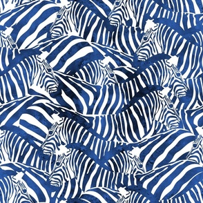Normal scale // Exotic zebra stripes // watercolour classic blue animal print
