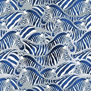 Small scale // Exotic zebra stripes // watercolour classic blue animal print silver lines