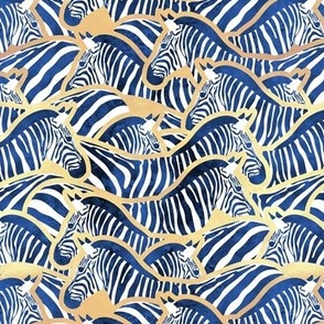  Small scale // Exotic zebra stripes // watercolour classic blue animal print golden lines