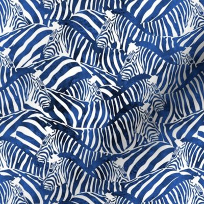Small scale // Exotic zebra stripes // watercolour classic blue animal print