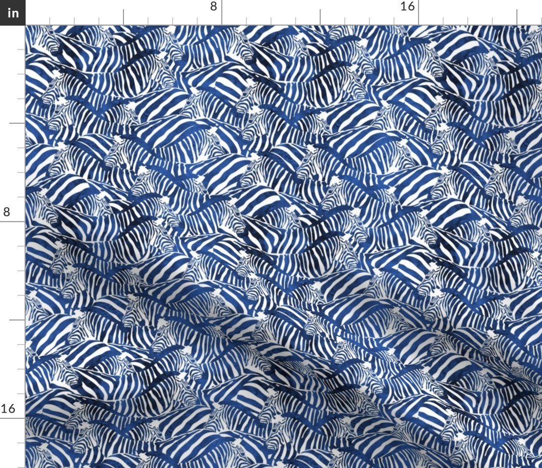 Small scale // Exotic zebra stripes // watercolour classic blue animal print