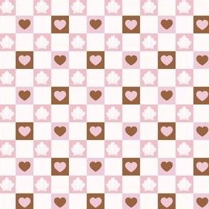 Mermaid Checkers, Checkerboard, Squares, Geometric, Sea shells, Hearts, Summer, Retro, Vintage, Pink, Brown, Trendy