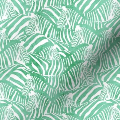 Small scale // Exotic and colourful zebra stripes // watercolour silver tree green animal print