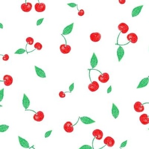 Summer cherries in red and green on white. Medium 8 inch.