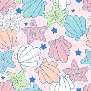 Sea Shells, Starfish,Mermaid, Beach, Summer, Pink, Pastel