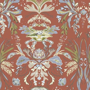 Sea Weed and Crab Damask- High Tide RED