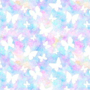 Summer colorful watercolor pattern with butterflies silhouettes