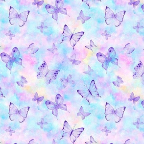 Summer colorful watercolor pattern with purple butterflies
