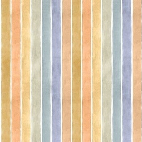 Blue Orange Yellow Green Watercolor Stripes Vertical - Ditsy Scale - Beach Summer 