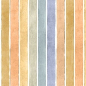 Blue Orange Yellow Green Watercolor Stripes Vertical - Small Scale - Beach Summer 