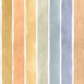 Summer Beach Sunrise Watercolor Stripes Vertical - Medium Scale -  Blue Orange Yellow Beach Colors Gender Neutral Summer