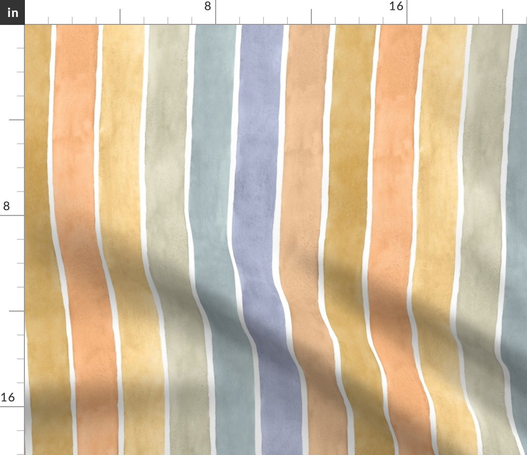 Summer Beach Sunrise Watercolor Stripes Vertical - Medium Scale -  Blue Orange Yellow Beach Colors Gender Neutral Summer