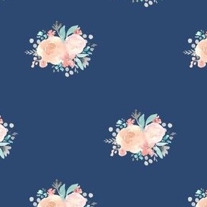 Navy, watercolor, floral, small, 4 inch, peach, rose, sage, pink, ashleigh fish, girly, pretty,