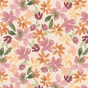 Autumn meadow, 5 inch, pink, cream, fall, floral, watercolour, watercolor, Ashleigh fish, ditsy floral, blender, pretty