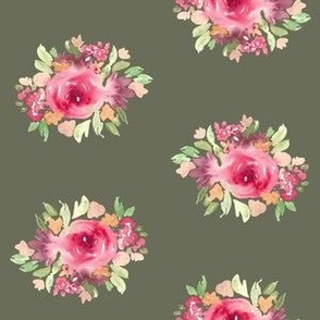 Autumnal, floral, 7 inch, olive, pink, rose, pretty, girly, watercolour, watercolor, fall, ashleigh fish,