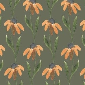 Black eyed susan, mini, micro, floral, yellow, olive, green, stripe, daisy, ashleigh fish, autumn, fall