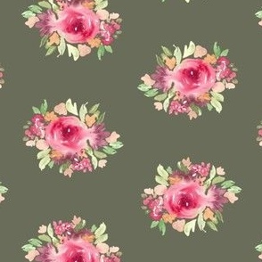 Autumnal, 5 inch, floral, olive, pink, rose, pretty, girly, watercolour, watercolor, fall, ashleigh fish,