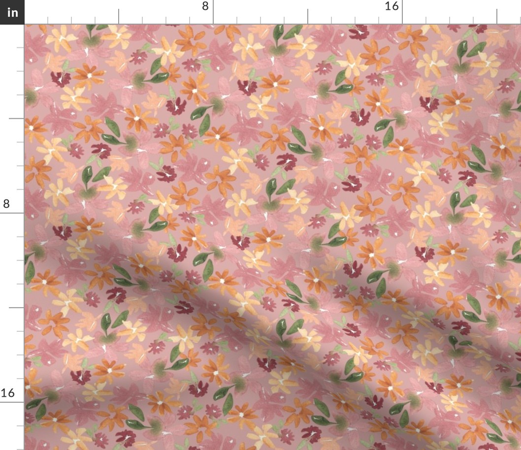 Autumn meadow, 7 inch, pink, dusty pink, fall, floral, watercolour, watercolor, Ashleigh fish, ditsy floral, blender, pretty