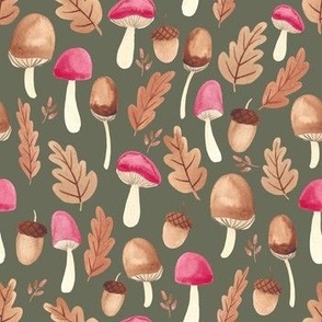 Mushroom, toadstool, forest, woodland, autumn, fall, cute, kids, gender neutral, ashleigh fish, olive, red, brown