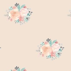 Watercolor, floral, small, 5 inch, peach, rose, sage, pink, ashleigh fish, girly, pretty, boho, neutral