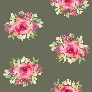 Autumnal, floral, 8 inch, olive, pink, rose, pretty, girly, watercolour, watercolor, fall, ashleigh fish,