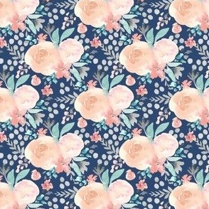 Navy, watercolor, floral, tiny, 2 inch, peach, rose, sage, pink, ashleigh fish, girly, pretty,