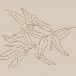005 Botanical Eucalyptus Branch Line Drawing I Beige
