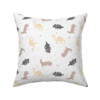 Dinosaurs in outer space 9", illustrated astronaut dinos on off white neutrals with stars for kids