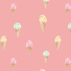 Ice cream, soft serve, watercolour, watercolor, ashleigh fish, summer, food, spring, pink, dusty pink