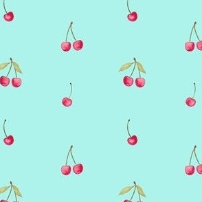 Cherry, fruit, bright, mint, teal, summer, spring, cute, fruit, food, Ashleigh fish 