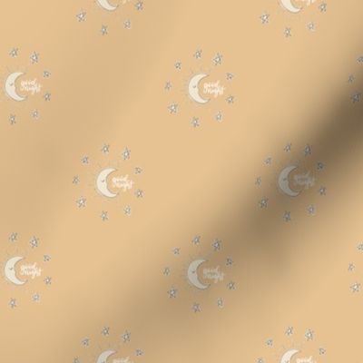 Hand drawn celestial moon and stars in yellow and cream for kids and baby pyjamas 4 inch