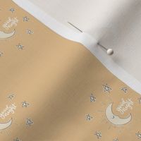Hand drawn celestial moon and stars in yellow and cream for kids and baby pyjamas 4 inch