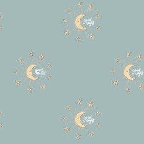 Goodnight moon, 4 inch, moon, star, pyjama, cute, unisex, ashleigh fish, kids, bed linen, dusty blue, blue