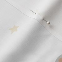 Small warm neutral rocket ships in outer space with stars for kids in a boho white