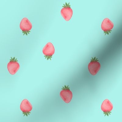 watercolor strawberry on mint green / medium / bright summer strawberries for swimwear