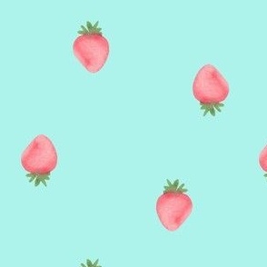 watercolor strawberry on mint green / medium / bright summer strawberries for swimwear