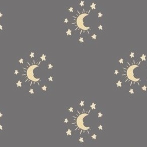 moon, star, pyjama, cute, unisex, ashleigh fish, kids, bed linen, yellow, ochre, dark, charcoal