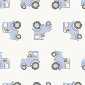 Tractors in blue on cream, boho farm for kids and baby