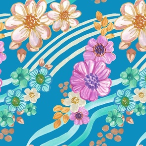 Fun Groovy Flowers on Teal Blue - Retro Floral - 1980 - Girls