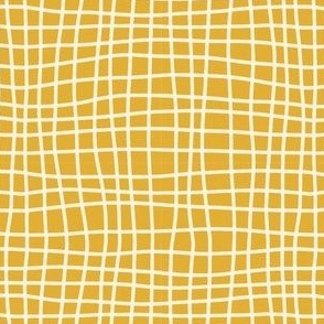 Organic windowpane lines on saffron yellow / medium / blender print with wiggly lines