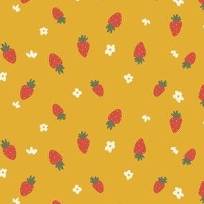 Small ditsy strawberries on bright yellow for summer hair accessories and per accessories