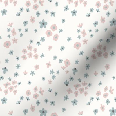 Ditsy floral, 4.7 inch, small, light whimsical, cottage core, pretty, soft, feminine, girly, pink, blue, nursery, baby, daisy, scattered, ashleigh fish