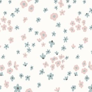 Ditsy floral, 4.7 inch, small, light whimsical, cottage core, pretty, soft, feminine, girly, pink, blue, nursery, baby, daisy, scattered, ashleigh fish