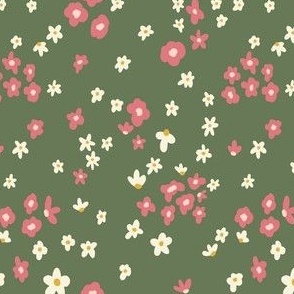 Disty Floral, 5 inch, small, dark, whimsical, cottage core, pretty, soft, feminine, girly, pink, yellow, green, nursery, baby, daisy, scattered, ashleigh fish