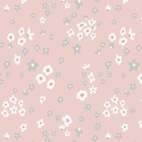 Pink, ditsy floral, whimsical, cottage core, pretty, soft, feminine, girly, daisy, scattered, ashleigh fish