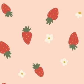 pink and red strawberries with white flowers / medium / for apparel
