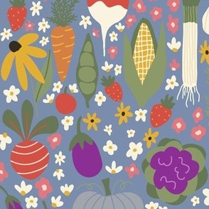 Vegetable patch, 3.5 inch, blue, market, farmer, hero, garden, boho, cute, summer, autumn, fall, harvest, kitchen, ashleigh fish